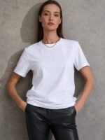 Unisex Kısa Kollu Bisiklet Yaka Basic Viskon Bluz - Görsel 2