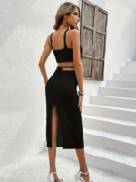 Kadın Askılı Crop Ve Bel Detaylı Derin Yırtmaçlı Etek Ikili Takım - Görsel 3
