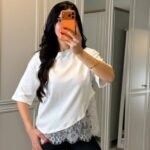 Kısa Kollu Bısıklet Yakalı Dantel Detaylı Vıskon ıkı ıplık Bluz