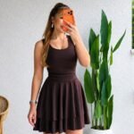 Kadın Askılı Yuvarlak Yakalı Fırfırlı Kısa Sandy Elbise - Görsel 3