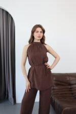 Kadın Halter Yaka Beli Kuşak Detaylı Ikili Takım - Görsel 7