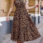 Kadın Omuzlardan Açık Daire Yaka Desenli Maxi Süprem Elbise