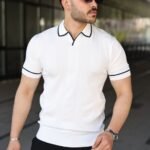 Erkek Dokulu Desen Yakalı Kısa Kollu Tişört