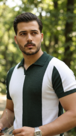 Erkek Kısa Kollu Polo Yakalı Blok Desenli Triko Bluz - Görsel 4