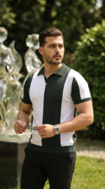 Erkek Kısa Kollu Polo Yakalı Blok Desenli Triko Bluz - Görsel 6