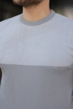 Erkek Renk Bloklu Bisiklet Yaka Kısa Kollu Triko Tişört - Görsel 3