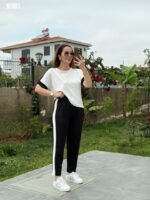 Kadın Kısa Kollu Modal Dokulu Kumaş Yanı şeritli Takım - Görsel 5