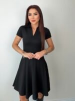 Kadın Kısa Kollu V Yakalı Kısa Modal Elbise