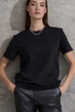 Unisex Kısa Kollu Bisiklet Yaka Basic Viskon Bluz - Görsel 2