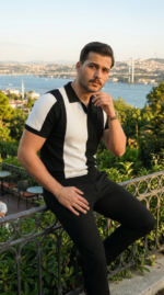 Erkek Kısa Kollu Polo Yakalı Blok Desenli Triko Bluz