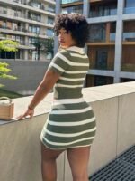 Kadın Kısa Kollu Polo Yaka Crop Asimetrik Mini Triko Etek Ikili Takım - Görsel 2