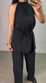 Kadın Halter Yaka Beli Kuşak Detaylı Ikili Takım - Görsel 3