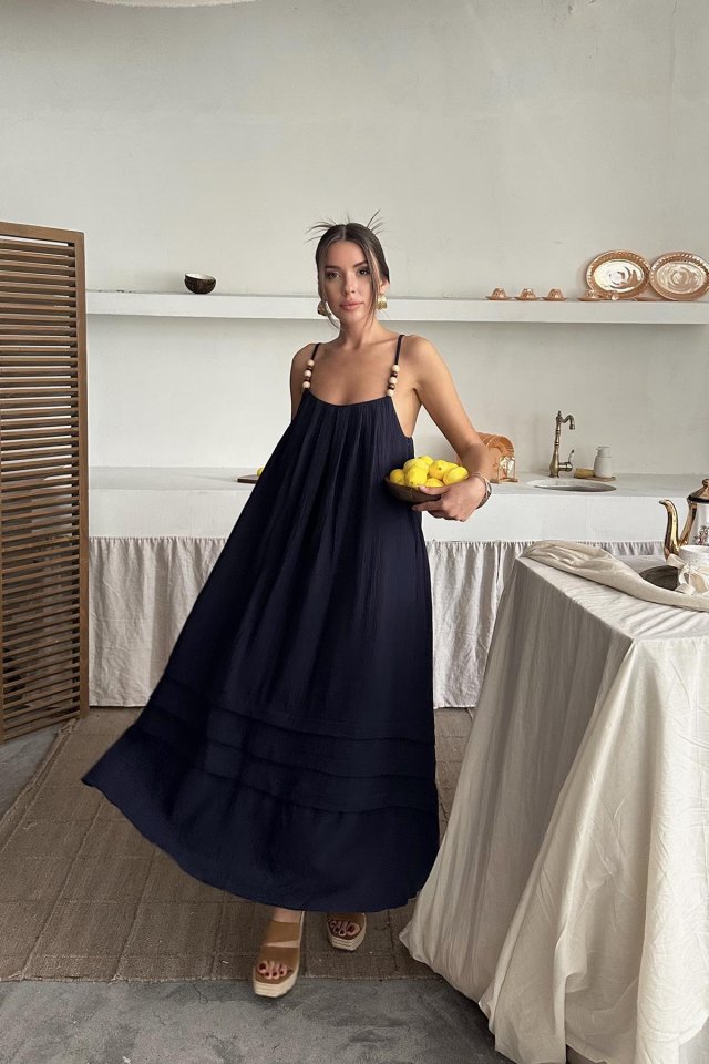 ecd74e46d8083d298148.jpg Lacivert Askılı Müslin Elbise - Görsel 1