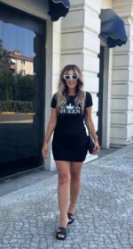 Kadın Kısa Kollu Queen Baskı Iki Iplik Mini Elbise - Görsel 4