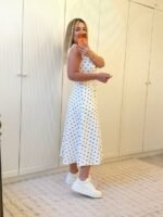 Kadın Kruvaze Yaka Kolsuz Puantiyeli Midi Boy Elbise - Görsel 3