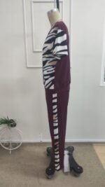 Kadın Kısa Kollu Bisiklet Yaka Zebra Desen Bluz Ve Pantolon Ikili Takım - Görsel 5