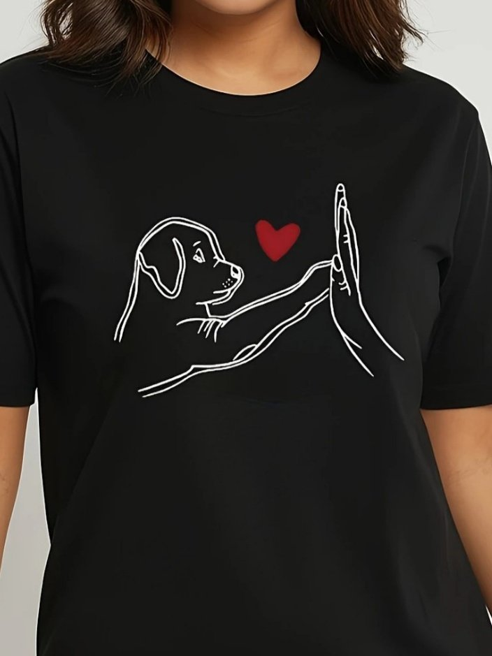 04fcc6a1cce60644377a.jpeg Kadın Kısa Kollu Bisiklet Yaka Köpek Baskılı Viskon Bluz - Görsel 1