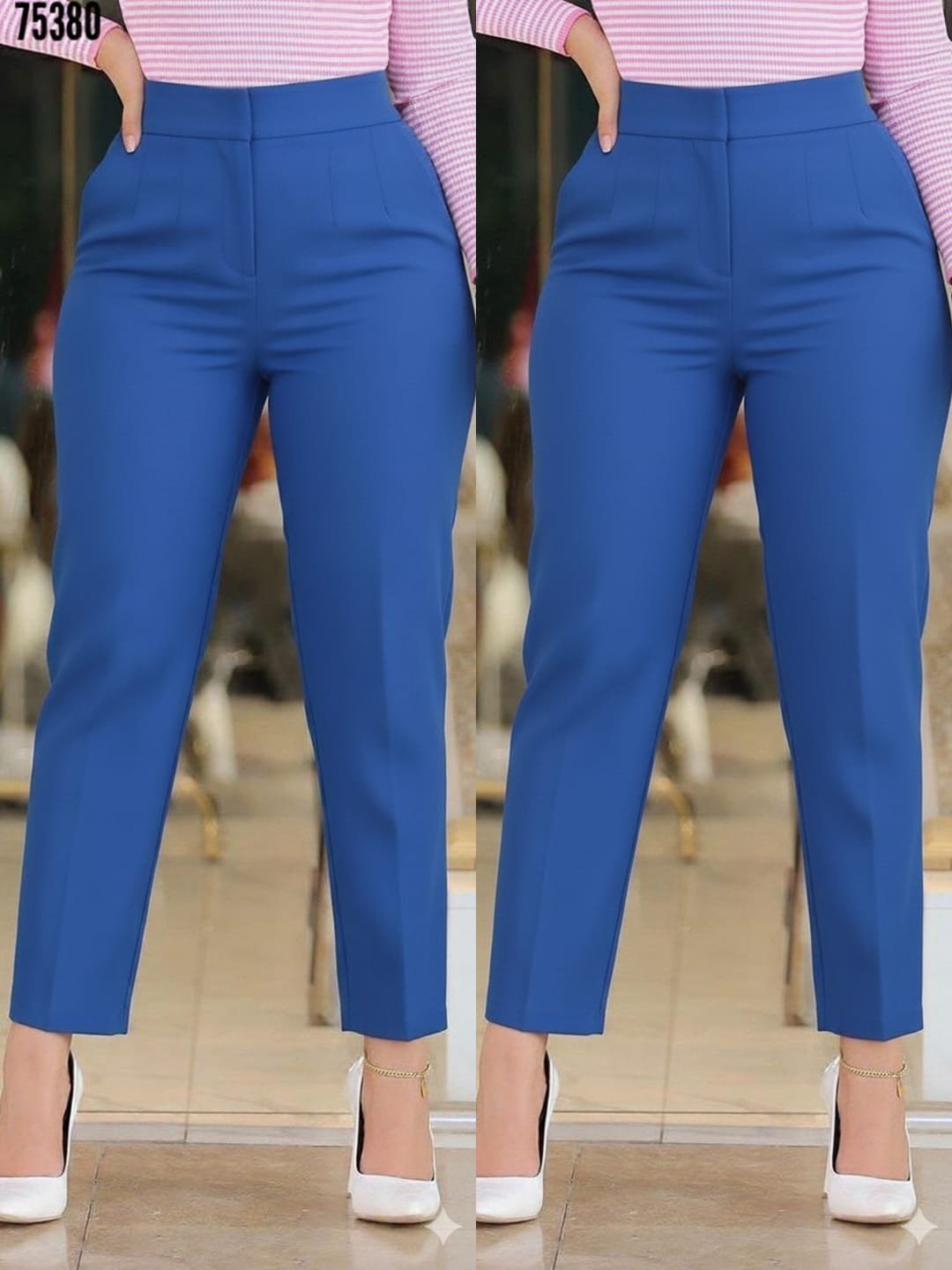 153a62f576b94d1a99638752f4e4ecd3.jpeg Kadın üste Oturan Paçası Bilek üzerinde Biten Krep Kumaş Pantolon 36 (S) - 50 (5XL) - Görsel 1