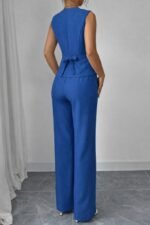 Kadın Askılı önden Düğmeli Bluz Ve Pantolon Keten Ikili Takım - Görsel 3