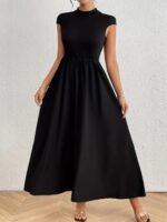 Kadın Kısa Kollu Yarı Balıkçı Yaka Viskon Elbise - Görsel 2