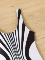 Kadın Yuvarlak Yaka Askılı Zebra Desen Baskılı Dalgıç Mayo - Görsel 7