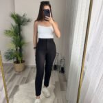 Kadın üste Oturan Paçası Bilek üzerinde Biten Krep Kumaş Kumaş Pantolon 36 (S) - 50 (5XL) - Görsel 7