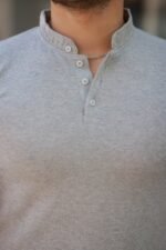 Erkek Hakim Yaka Dokuma Pamuklu Kumaş Kısa Kollu T-shirt - Görsel 5