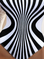 Kadın Yuvarlak Yaka Askılı Zebra Desen Baskılı Dalgıç Mayo - Görsel 4