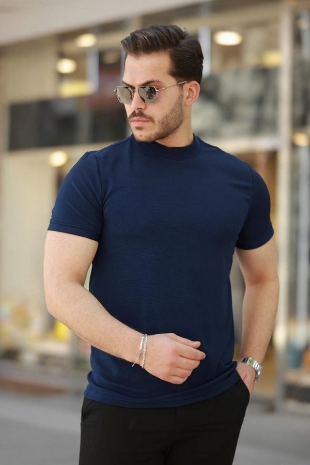 3925bea3fba542acb03f634aa91edbfa-1.jpg-1 Erkek Yarım Balıkçı Yaka Kısa Kollu T-shirt - Görsel 1
