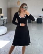 Kadın Uzun Kollu Yuvarlak Yaka Midi Viskon Iki Iplik Elbise - Görsel 3