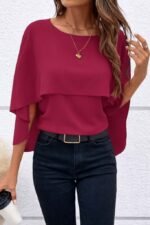 Kadın Kısa Kollu Yuvarlak Yakalı Geniş Kesimli Yarasa Kollu Sandy Bluz - Görsel 3