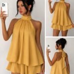 Kadın Halter Yaka Volan Detaylı Mini Elbise