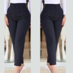 Kadın üste Oturan Paçası Bilek üzerinde Biten Krep Kumaş Kumaş Pantolon 36 (S) - 50 (5XL) - Görsel 4