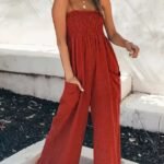 Kadın Ip Askılı Göğsü Lastik Detaylı Cepli Uzun Sofya Tulum