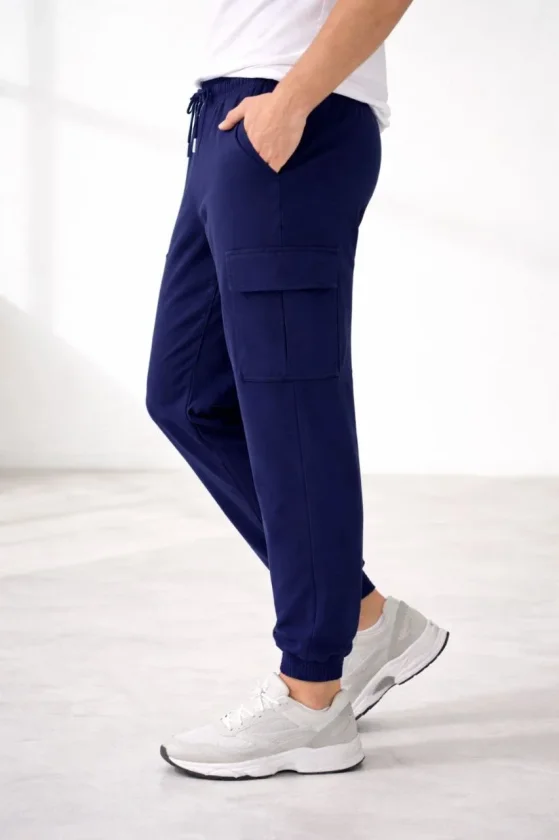 TY69aaf61ed064469aaf61ed0646.webp Erkek Jogger Eşofman Altı Regular Fit , Kargo Cepli, Lastikli Paça, Günlük Spor Pantolon - Lacivert - Görsel 1