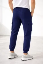 Erkek Jogger Eşofman Altı Regular Fit , Kargo Cepli, Lastikli Paça, Günlük Spor Pantolon - Lacivert - Görsel 3