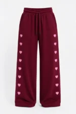 Osy Modal Yumuşak Dokulu Nakışlı Cepli Oversize Bol Paça Eşofman Altı - Bordo - Görsel 2