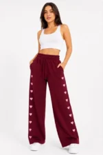 Osy Modal Yumuşak Dokulu Nakışlı Cepli Oversize Bol Paça Eşofman Altı - Bordo - Görsel 4