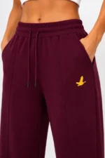 Osy Modal Yumuşak Dokulu Cima Dikişli Nakışlı Cepli Oversize Bol Paça Eşofman Altı - Bordo - Görsel 2