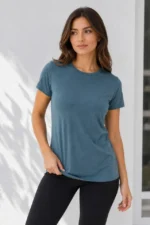 3’lü Kısa Kollu Bisiklet Yaka Basic Slim Fit T-Shirt -Petrol Mavisi - Bej - Mavi - Görsel 2