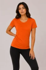 3’lü Kısa Kollu Bisiklet Yaka Basic Slim Fit T-Shirt - Kırmızı - Mavi - Turuncu - Görsel 4