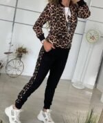 Kadın Uzun Kollu önden Fermuarlı Leopar Desen Detaylı Viskon Iki Iplik Kumaş Ikili Takım - Görsel 3