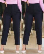 Kadın üste Oturan Paçası Bilek üzerinde Biten Krep Kumaş Kumaş Pantolon 36 (S) - 50 (5XL) - Görsel 3