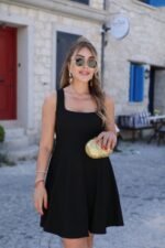 Kadın Askılı Kare Yakalı Kısa Modal Elbise - Görsel 3