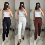 Kadın üste Oturan Paçası Bilek üzerinde Biten Krep Kumaş Kumaş Pantolon 36 (S) - 50 (5XL) - Görsel 6