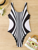 Kadın Yuvarlak Yaka Askılı Zebra Desen Baskılı Dalgıç Mayo - Görsel 5