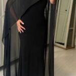 Kadın Transparan Pelerin Detay Askılı Maxi Boy Elbise