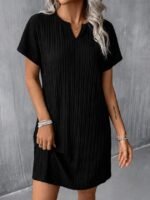 Kadın Kısa Kollu V Yakalı Kısa Jakarlı Bürümcük Elbise - Görsel 2
