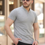 Erkek Hakim Yaka Dokuma Pamuklu Kumaş Kısa Kollu T-shirt