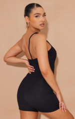 Kadın Asimetrik Askılı Mini Kaşkorse Bodycon Tulum - Görsel 7